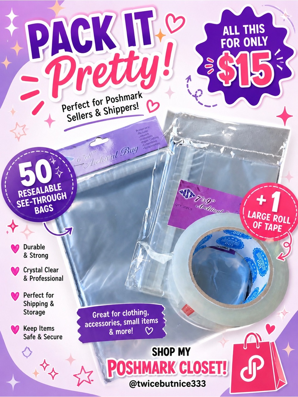 Reseller Starter Pack - Clear Resealable Poly Bags with Bonus Tape